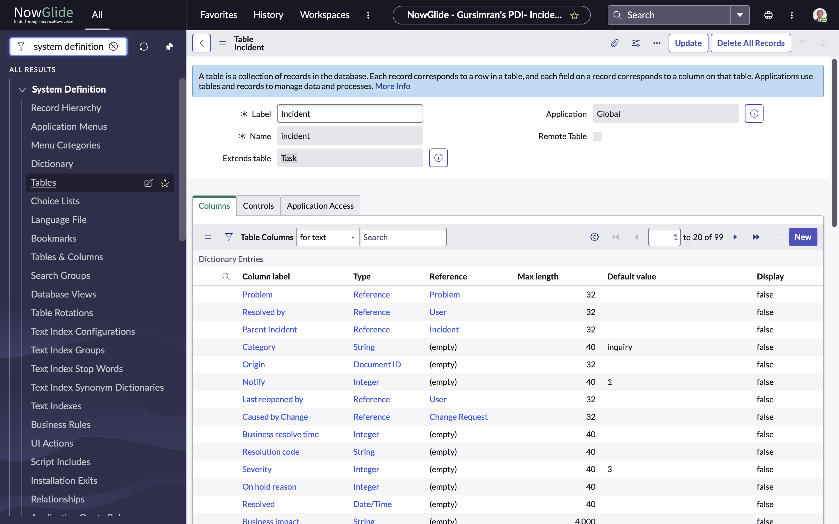 ServiceNow inheritance example