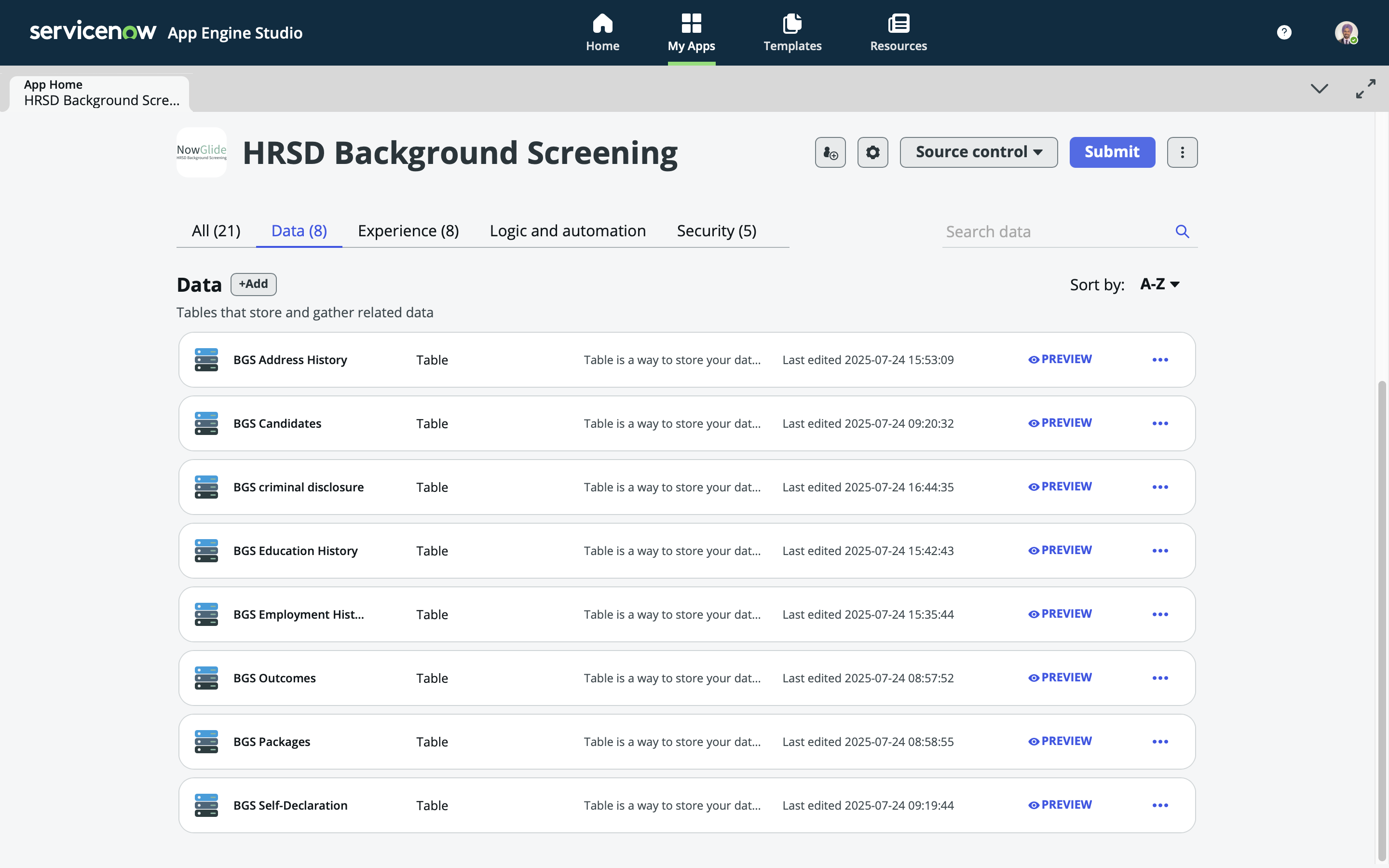 ServiceNow create HRSD BGS custom database tables