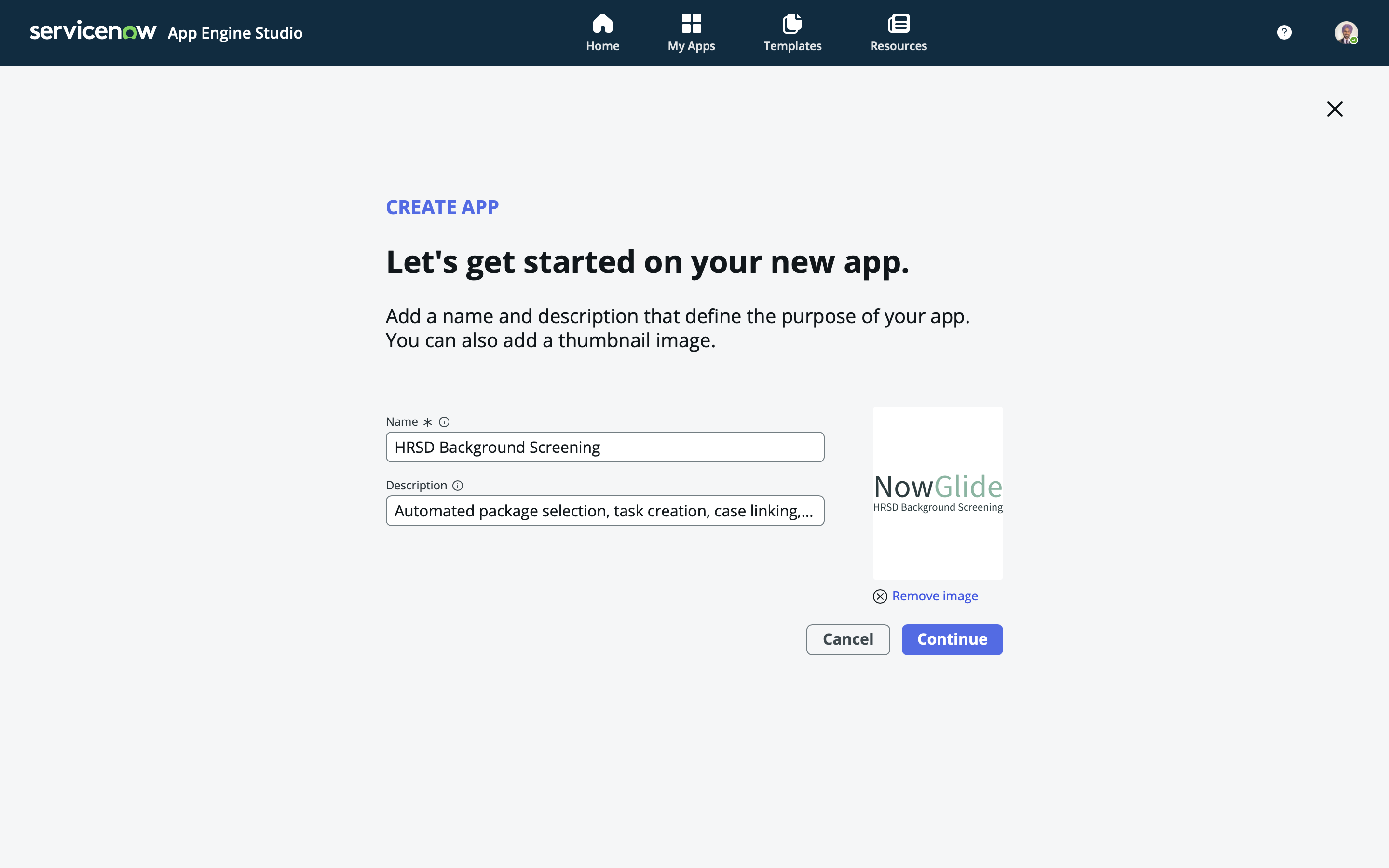 ServiceNow create new BGS app